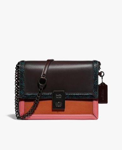  COACH - Túi đeo vai nắp gập khóa kim loại Hutton Colorblock 