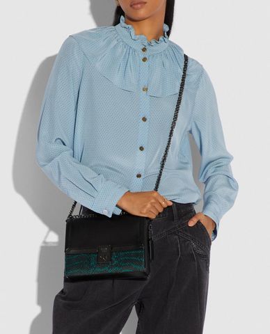  COACH - Túi đeo vai nắp gập họa tiết da rắn Hutton 