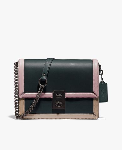  COACH - Túi đeo vai nắp gập khóa kim loại Hutton 