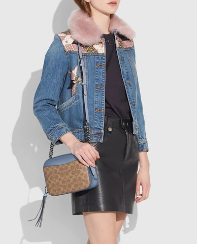  COACH - Túi xách nữ dây đeo kim loại Coated Canvas 