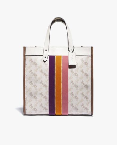  COACH - Túi tote nữ phom vuông kẻ sọc Field 