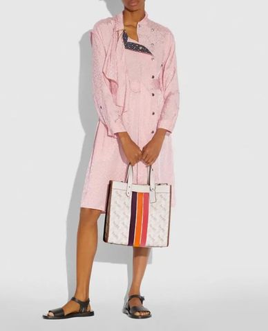  COACH - Túi tote nữ phom vuông kẻ sọc Field 