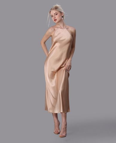  VERA - Đầm midi mặc nhà satin trơn 