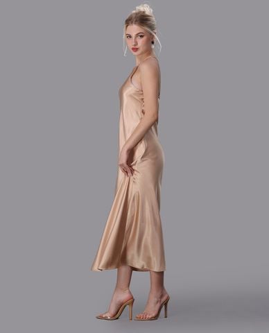  VERA - Đầm midi mặc nhà satin trơn 
