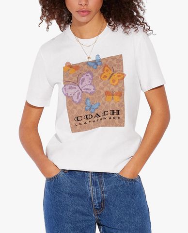  COACH - Áo thun nữ cổ tròn tay ngắn hiện đại 