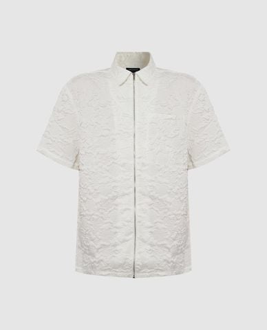  URBAN REVIVO - Áo sơ mi nam cổ bẻ tay ngắn phối khóa zip 