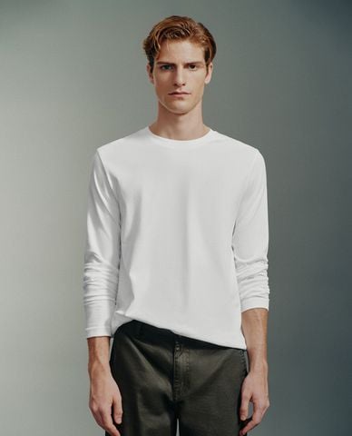  URBAN REVIVO - Áo thun nam cổ tròn tay dài Straight 