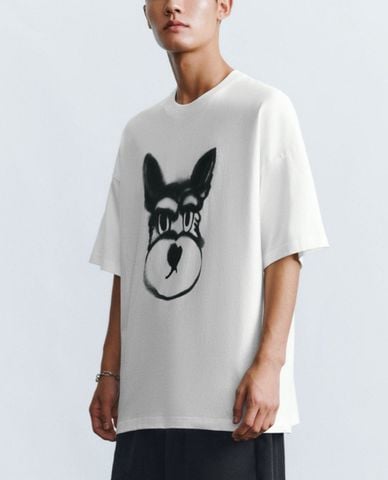  URBAN REVIVO - Áo thun nam cổ tròn tay ngắn Dog Printed 