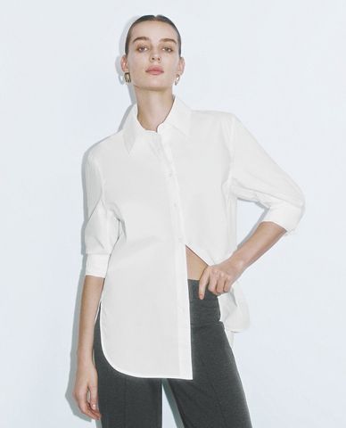  URBAN REVIVO - Áo sơ mi nữ cổ bẻ tay dài Notched Collar 