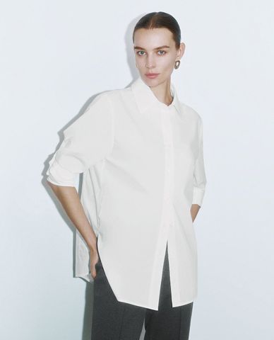  URBAN REVIVO - Áo sơ mi nữ cổ bẻ tay dài Notched Collar 