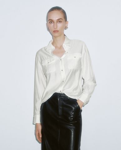  URBAN REVIVO - Áo sơ mi nữ cổ đứng tay dài thời trang 