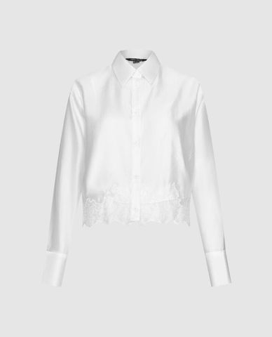  URBAN REVIVO - Áo sơ mi nữ cổ bẻ tay dài Lace Hem 