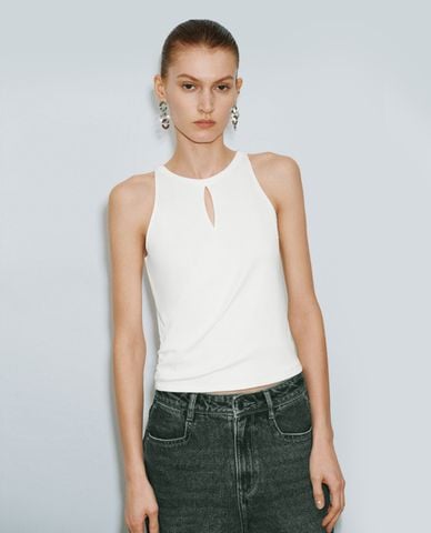  URBAN REVIVO - Áo sát nách cổ tròn phom ôm nữ tính Cut-Out 