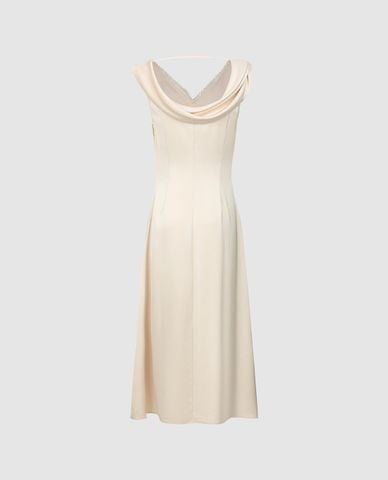  URBAN REVIVO - Đầm sát nách midi phối ren sang trọng 