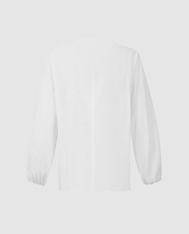  URBAN REVIVO - Áo sơ mi nữ cổ V tay dài xếp li 