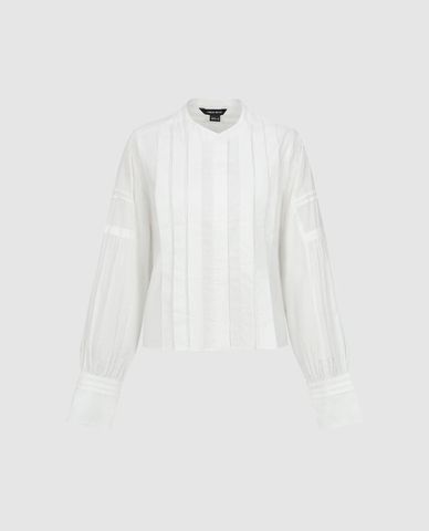  URBAN REVIVO - Áo sơ mi nữ cổ trụ tay dài phom croptop 