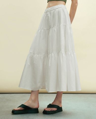  URBAN REVIVO - Chân váy xếp tầng midi hiện đại 