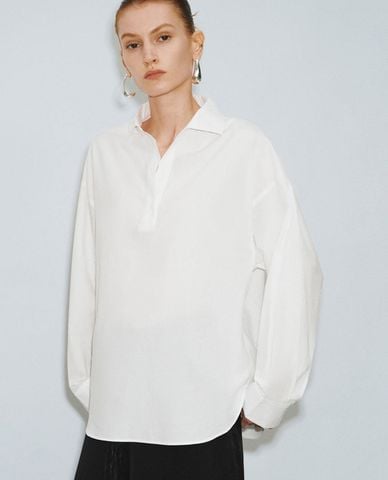  URBAN REVIVO - Áo sơ mi nữ cổ bẻ tay dài Loose Sailor Collar 