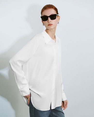  URBAN REVIVO - Áo sơ mi nữ cổ bẻ tay dài Straight Button Down 