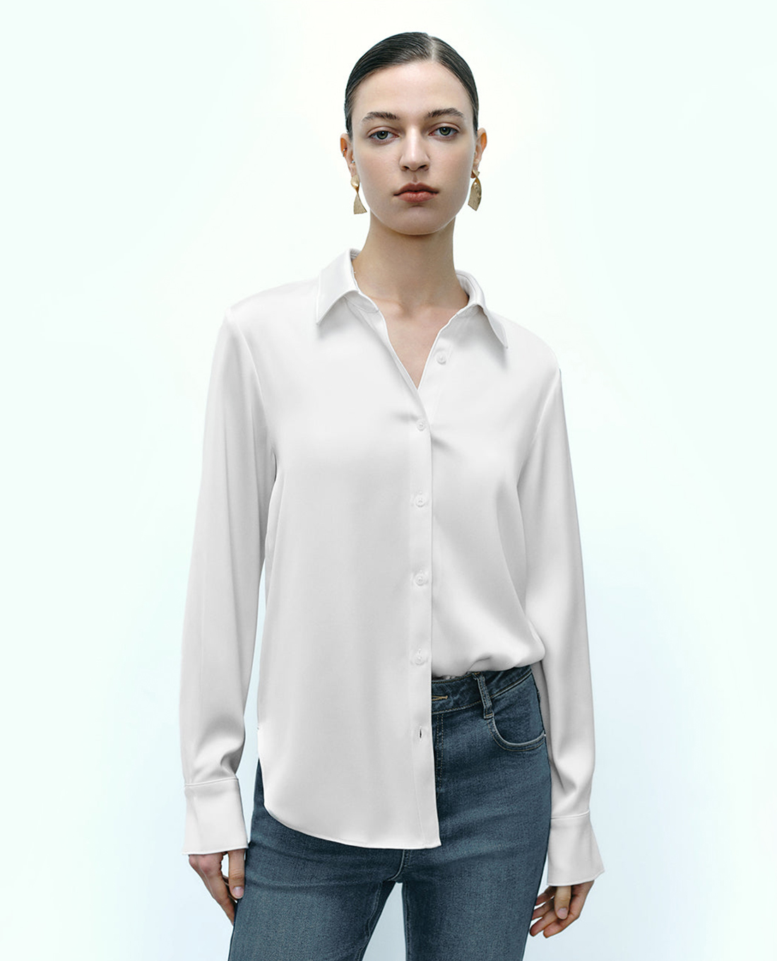URBAN REVIVO - Áo sơ mi nữ cổ bẻ tay dài Button Up Straight