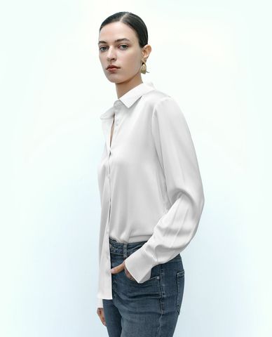  URBAN REVIVO - Áo sơ mi nữ cổ bẻ tay dài Button Up Straight 