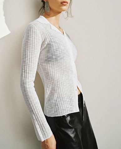  URBAN REVIVO - Áo khoác cardigan nữ cổ bẻ tay dài 