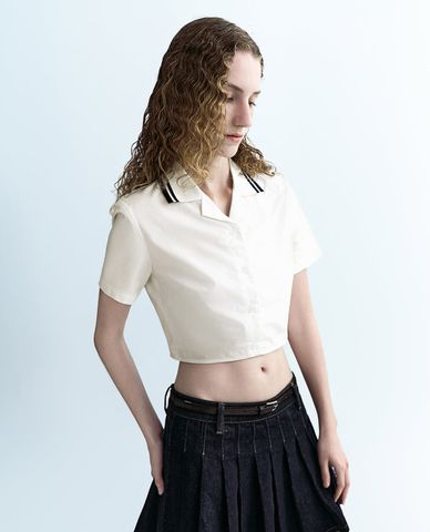  URBAN REVIVO - Áo sơ mi nữ cổ bẻ tay ngắn Button Up Straight 