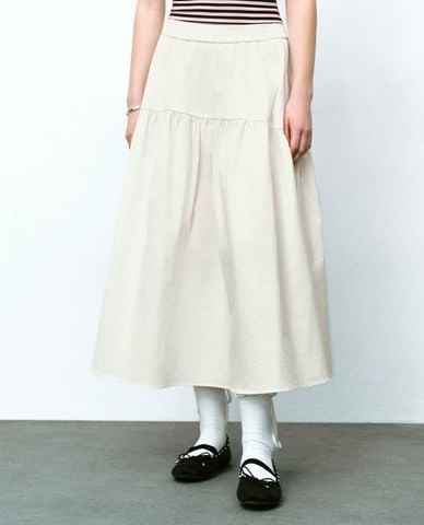  URBAN REVIVO - Chân váy xếp li midi lưng thun A-Line 