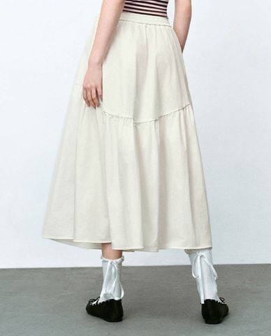  URBAN REVIVO - Chân váy xếp li midi lưng thun A-Line 