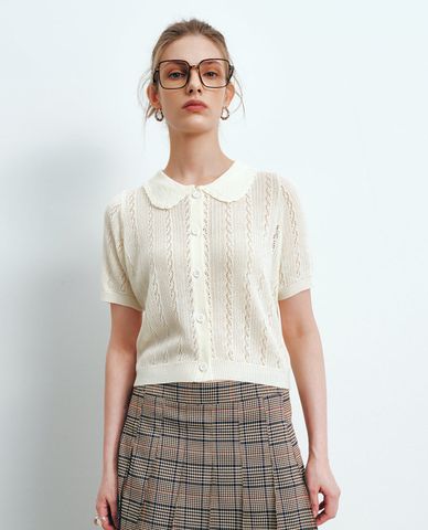  URBAN REVIVO - Áo dệt kim nữ cổ tròn tay ngắn cổ điển 