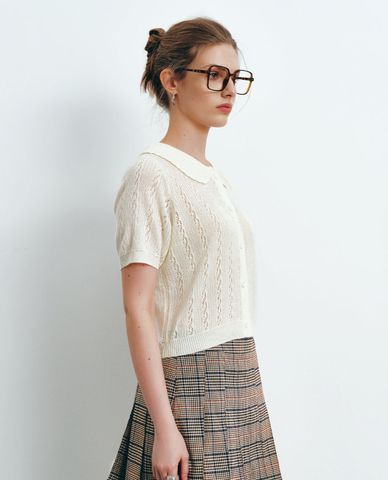  URBAN REVIVO - Áo dệt kim nữ cổ tròn tay ngắn cổ điển 