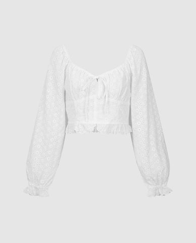  URBAN REVIVO - Áo kiểu nữ tay dài phối nơ Sweetheart 