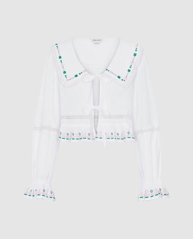  URBAN REVIVO - Áo kiểu nữ cổ V tay dài phối dây thanh lịch 