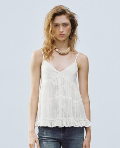  URBAN REVIVO - Áo hai dây nữ phối ren Ruffle 