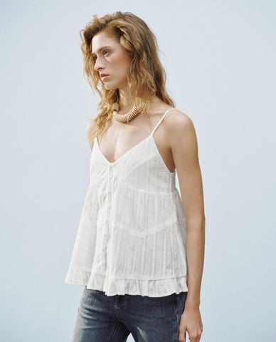  URBAN REVIVO - Áo hai dây nữ phối ren Ruffle 