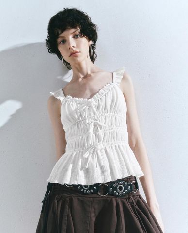  URBAN REVIVO - Áo hai dây nữ cổ V phối nơ 