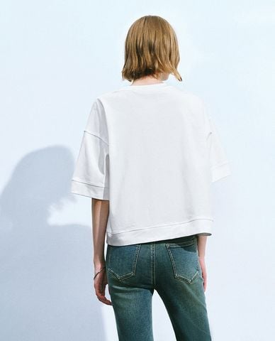  URBAN REVIVO - Áo thun nữ cổ tròn tay ngắn hiện đại 