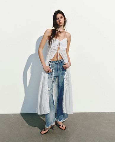  URBAN REVIVO - Đầm hai dây midi cá tính Lace A Line 