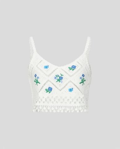  URBAN REVIVO - Áo dệt kim nữ tua rua Floral 