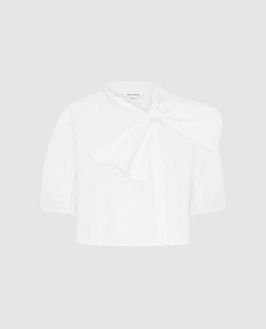  URBAN REVIVO - Áo kiểu nữ cổ tròn tay phồng phối nơ 