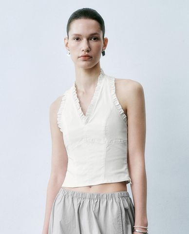  URBAN REVIVO - Áo kiểu nữ cổ yếm sát nách 