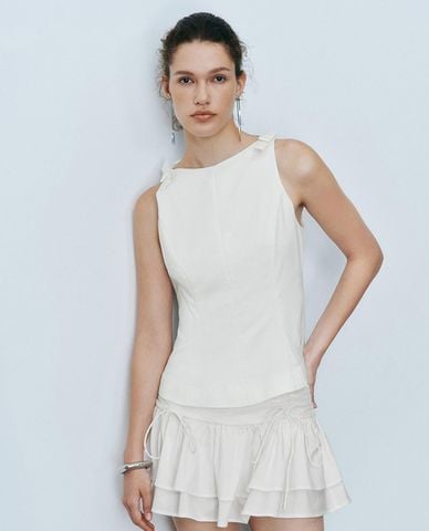  URBAN REVIVO - Áo sát nách nữ cổ thuyền phối nơ 