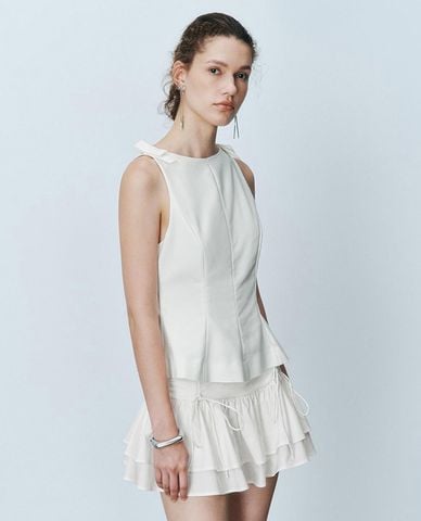  URBAN REVIVO - Áo sát nách nữ cổ thuyền phối nơ 