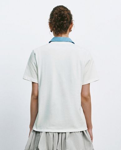  URBAN REVIVO - Áo thun nữ cổ tròn tay ngắn in hình hiện đại 