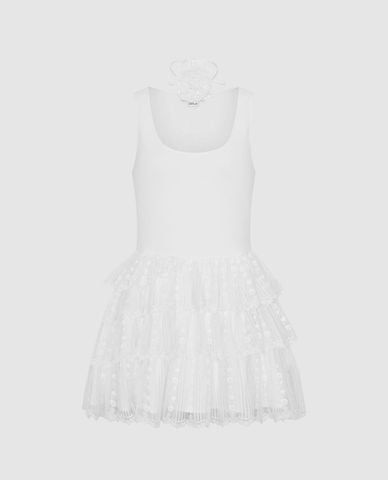  URBAN REVIVO - Đầm sát nách mini xếp tầng 