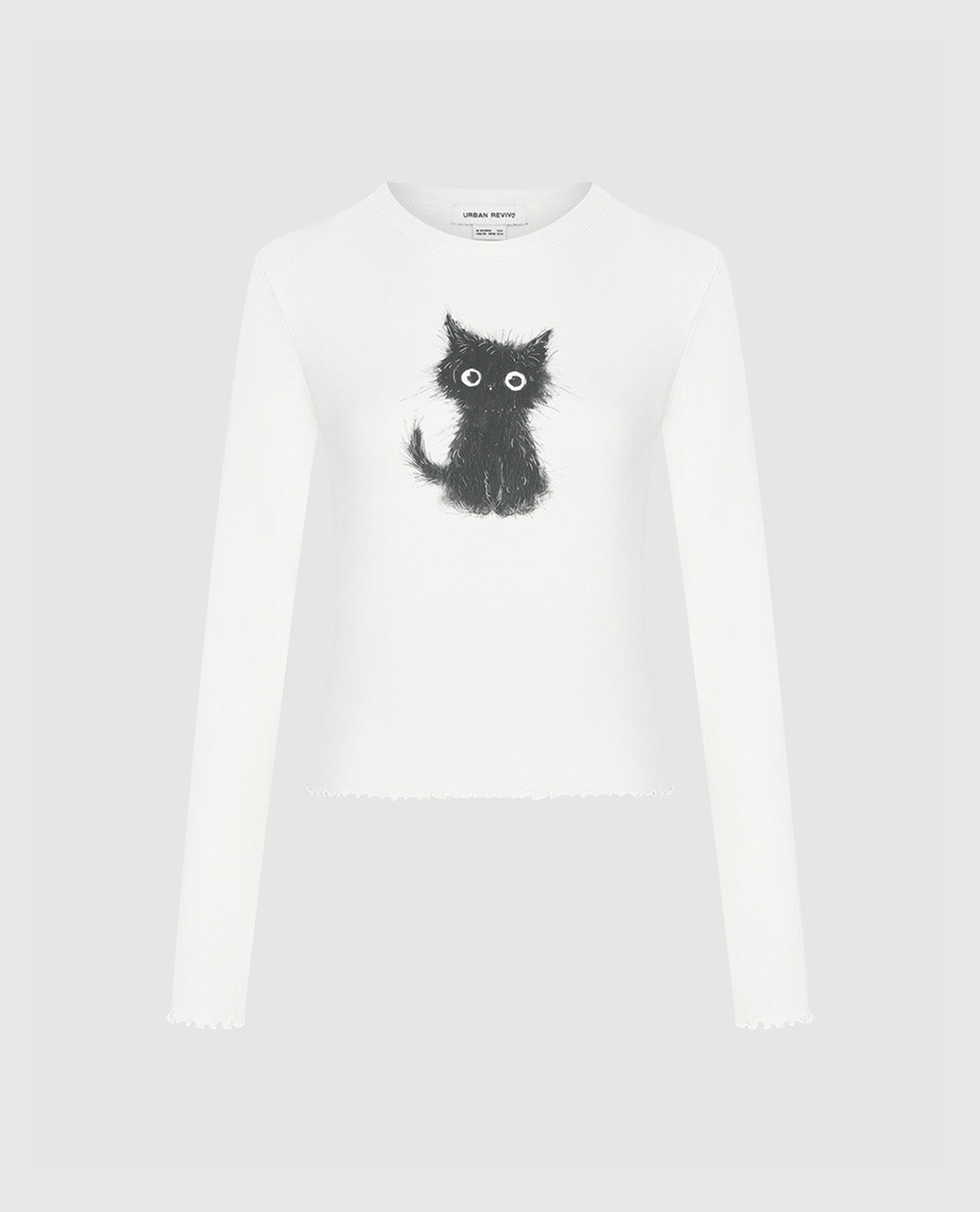 URBAN REVIVO - Áo thun nữ cổ tròn tay dài Cat Printed