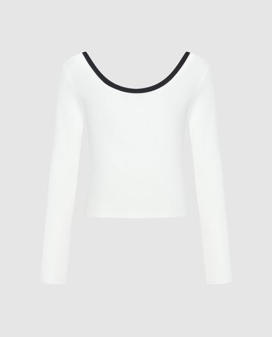  URBAN REVIVO - Áo thun nữ tay dài phom ôm phối nơ nữ tính 