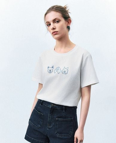  URBAN REVIVO - Áo thun nữ cổ tròn tay ngắn Straight 