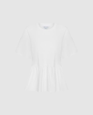  URBAN REVIVO - Áo kiểu nữ cổ tròn tay ngắn dáng xoè 