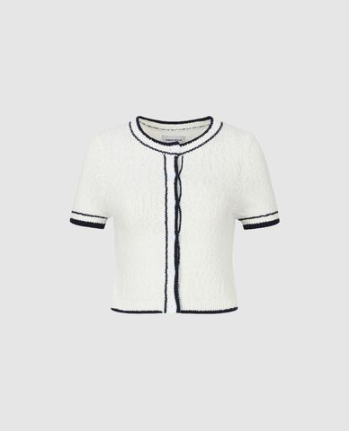  URBAN REVIVO - Áo dệt kim nữ tay ngắn phom croptop 